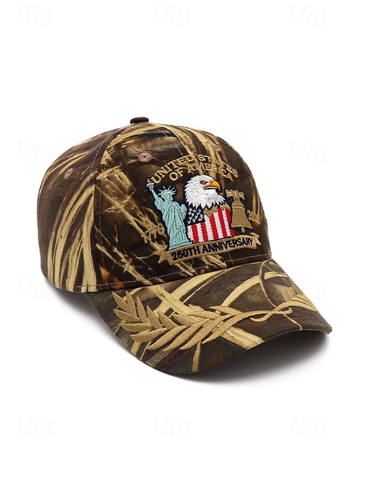 Męska haftowana czapka baseballowa z poliestru z orłem i flagą amerykańską, wielokolorowa, regulowana, patriotyczna czapka na 250. rocznicę USA, Dzień Niepodległości, strój na co dzień, stylizację na podróże i wakacje 2026 - $14.99 –P7