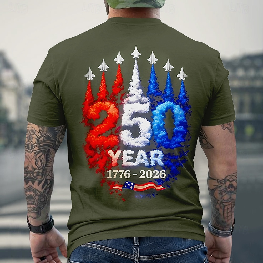 2026年 2026年7月4日 250周年記念日 男性用 3Dプリント 米国旗 クルーネック 半袖 Tシャツ デイリーストリート  コレクション – $21.99 –P4