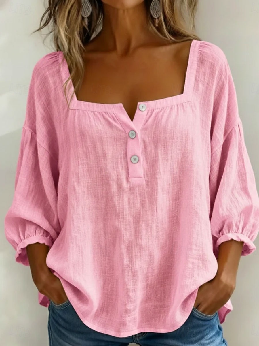 Per donna Blusa Tinta unica Quotidiano Elegante Essenziale Manica 3/4 Collo quadrato Top Regolari Quotidiano Blu Giallo Rosa Estate Primavera del 2026 a $33.99 –P5