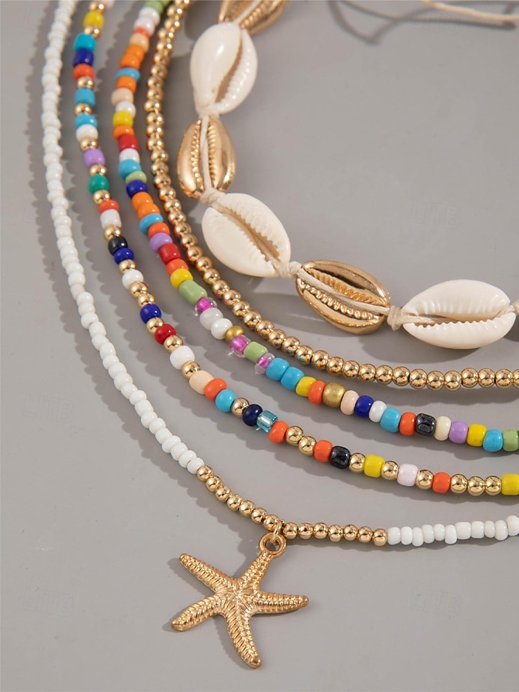 Women's Multi-Layer Beaded Necklace and Bracelet Set with Starfish Pendant – Alloy Material, Bohemian Style, Colorful, Perfect for Vacation, Beach and Daily Casual Wear 2026 - $12.76 –P8