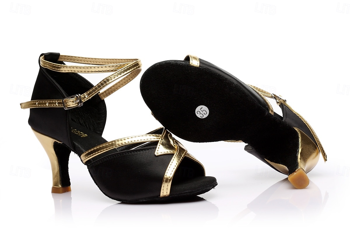 Women's Brown & Gold Latin Dance Shoes - Medium Heel, Strappy Design, Ballroom, Salsa, Tango, Practice & Performance Footwear 2026 - $29.99 –P5