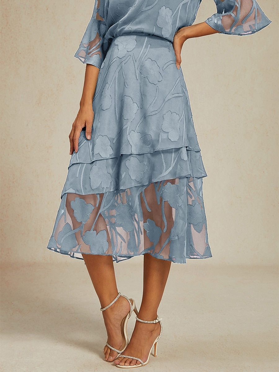 Mujer Falda de encaje Elegante Midi Media cintura Faldas Floral Flores Multi capa Cintura elástica Encaje de ilusión Elástico Diario San Valentín Gris cielo Verano 2026 - $79.99 –P1