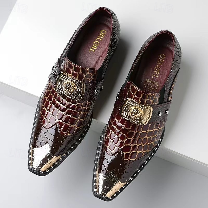 Men's Dark Brown Faux Leather Monk Strap Shoes – Croc Embossed Dress Shoes, Business, Wedding & Formal Wear 2026 - $79.99 –P8
