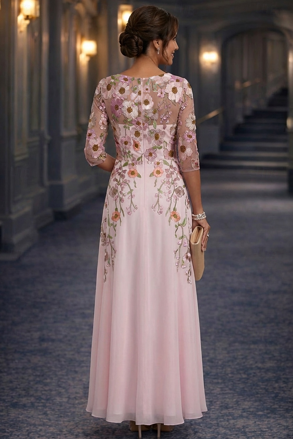 A-Linie Bodenlang Spitzenkleid Brautmutterkleid Langarm Rundhalsausschnitt Illusionsausschnitt Elegant Vintage Formell Hochzeitsgast Hochzeitsfeier Chiffon Spitze mit Blumenmuster 3D-Blumen Stickerei 2026 - $88.99 –P2