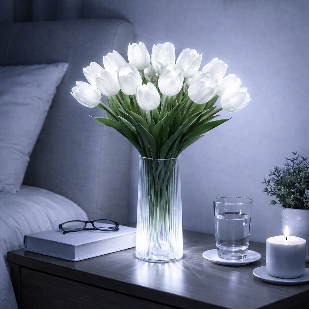 15 ks umělých květin tulipánů s LED světly, kytice tulipánů na dotek, na baterie, vánoční, sváteční, svatební, fotografické, bytové dekorace, kreativní dárky (bez vázy) 2026 - $17.99 –P4