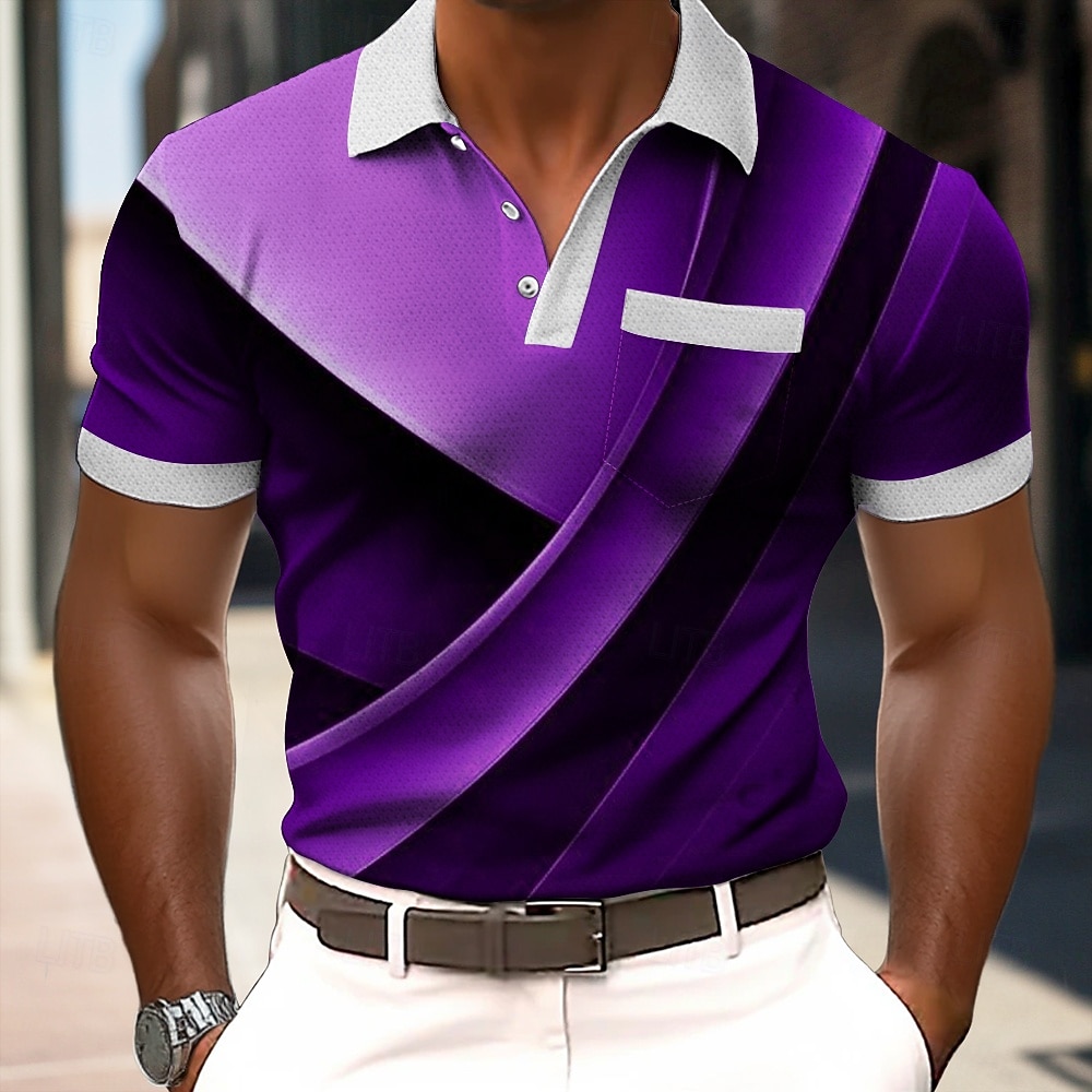 Men's Abstract Geometic Polo Shirts Short Sleeve Polo Shirts Lapel Business Casual Outdoor Holiday Daily Wear Pocket 3D Print Spring & Summer Blue Red Purple 2026 - $22.99 –P2