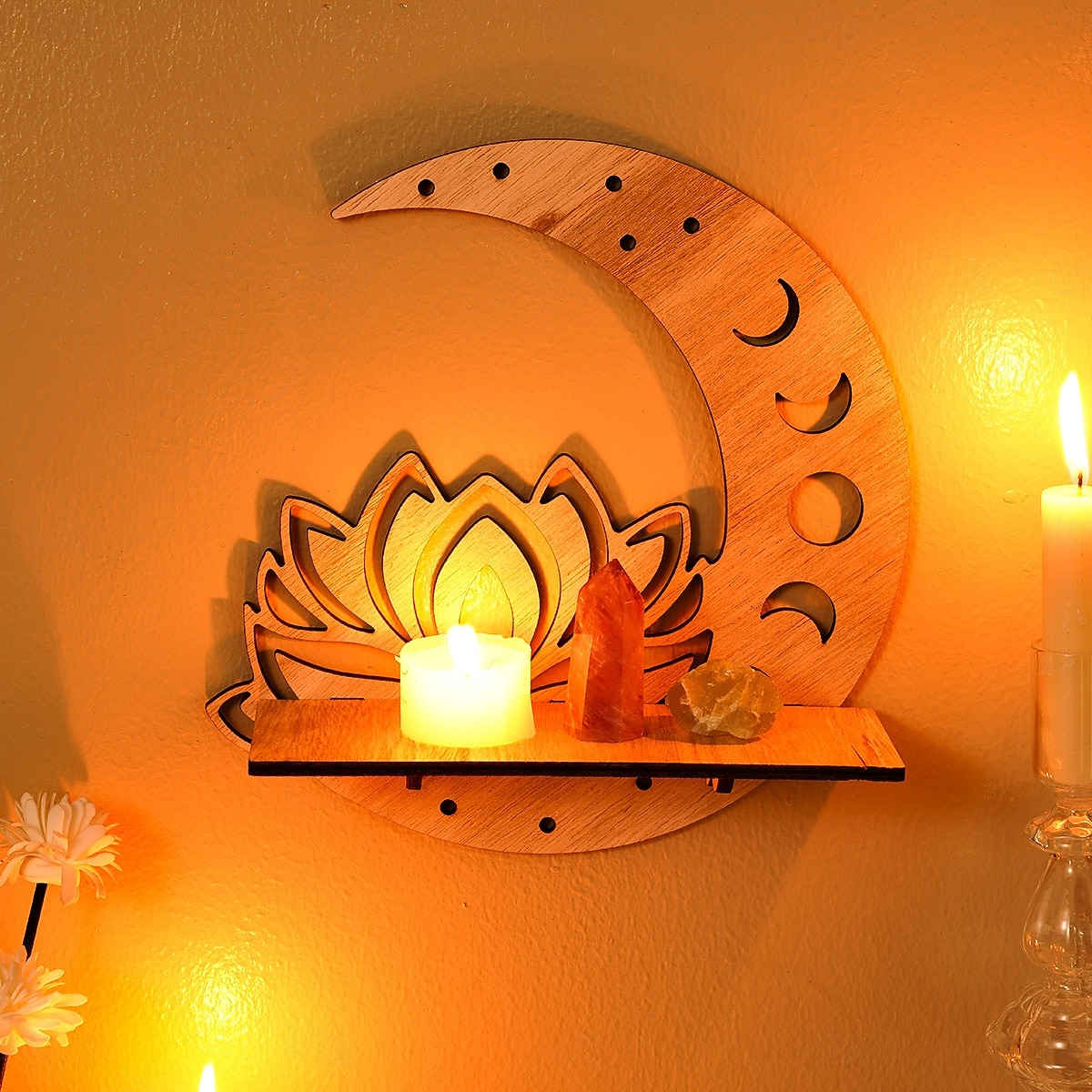 Prateleira decorativa de madeira em formato de lótus vazado, para montagem DIY, prateleira flutuante, ideal para decoração de parede em quartos, despensas e para guardar pequenos objetos. de 2026 por $17.49 –P1