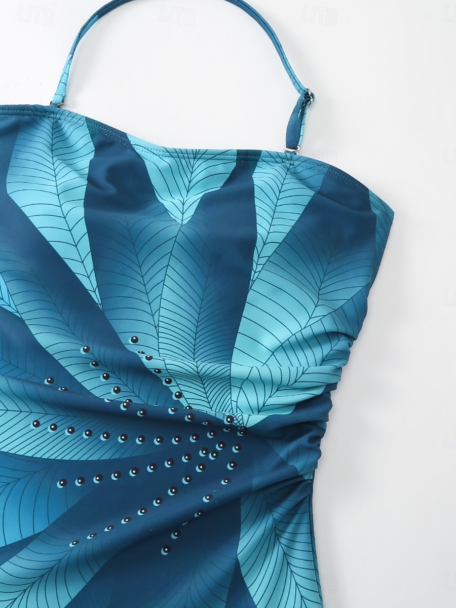 Women's Swimwear One Piece Monokini Swimsuit Tummy Control High Waist Slim Backless Vacation Beach Wear Ombre Leaves Halter Neck Sleeveless Bathing Suits 2026 - $48.99 –P2