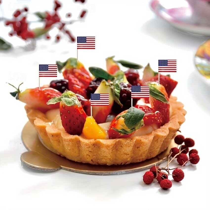 100 Stück patriotische Zahnstocher aus Holz in Form der amerikanischen Flagge – lebensmittelechte Partyspieße für Desserts &Vorspeisen – Dekorationen zum 4. Juli, Unabhängigkeitstag, 250. Jahrestag, 2026 - $9.99 –P8
