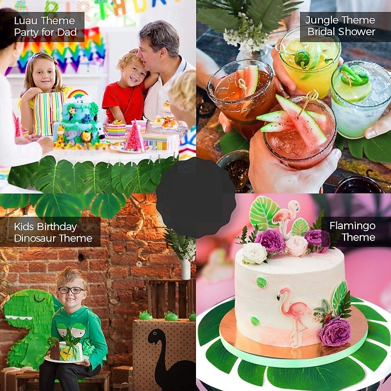 108 kusů palmových listů, umělých tropických monster - 6 druhů, velkých, malých, zelených, umělých palmových listů se stonky pro safari, džungli, havajskou luau, párty, dekoraci stolu, svatební, 2026 - $23.99 –P2