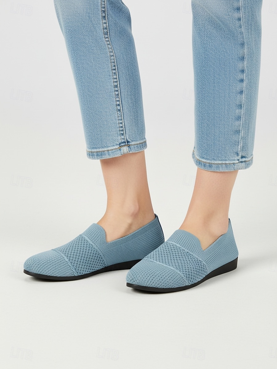 naisten vaaleansiniset hengittävät neulotut slip-on-kengät, kevyet vapaa-ajan kengät työhön, matkoille, shoppailuun &arjen mukavuus 2026 - $24.99 –P3