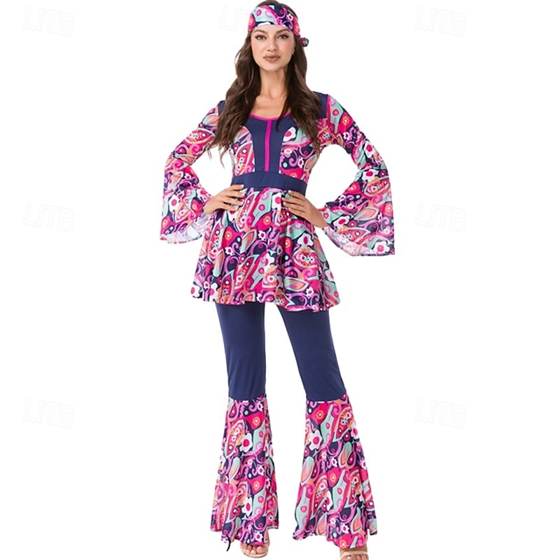 Conjunto Retro Antiguo Años 70 Blusa / Falda Pantalones Larga Floral Psicodélico Disfraz Mujer Víspera de Todos los Santos Carnaval Festival de Música Fiesta temática retro Adulto Blusas Pantalones 2026 - $56.99 –P1