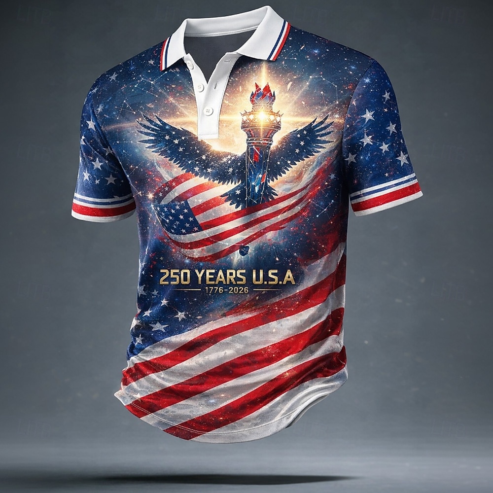 4 de julio de 2026, 250 aniversario Hombre Bandera estadounidense Camisetas polo Manga Corta Camisas de polo Diseño Casual Ropa Deportiva Ropa Cotidiana Atuendo para festival Impresión 3D Botones 2026 - $21.99 –P1
