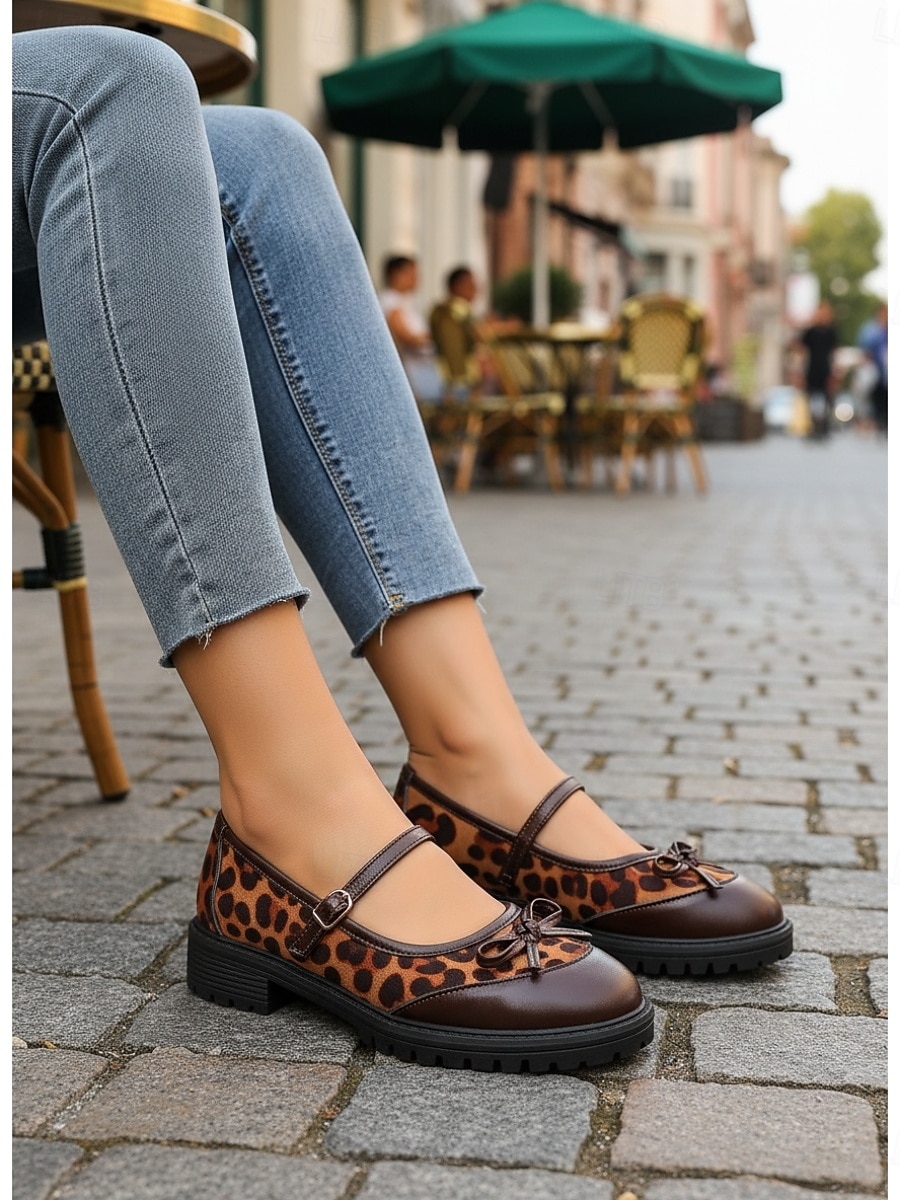 Vintage bruine Mary Jane ballerina's voor dames - comfortabele ballerina's met ronde neus en een schattig strikje. &Stevige profielzool voor kantoorwerk en dagelijkse vrijetijdskleding. &schoolmode 2026 - $34.99 –P1