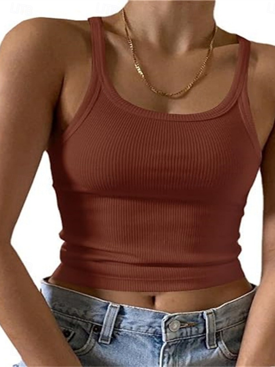 Damen Tank Top Ärmelloses Shirt T-Shirt Einfarbig Mode Klassisch Lässig Ärmellos Rundhalsausschnitt Normale Oberteile Täglich Ausgehen Wochenende Blau Kastanienbraun Schwarz Weiß Gelb Sommer Frühling 2026 - $9.49 –P4