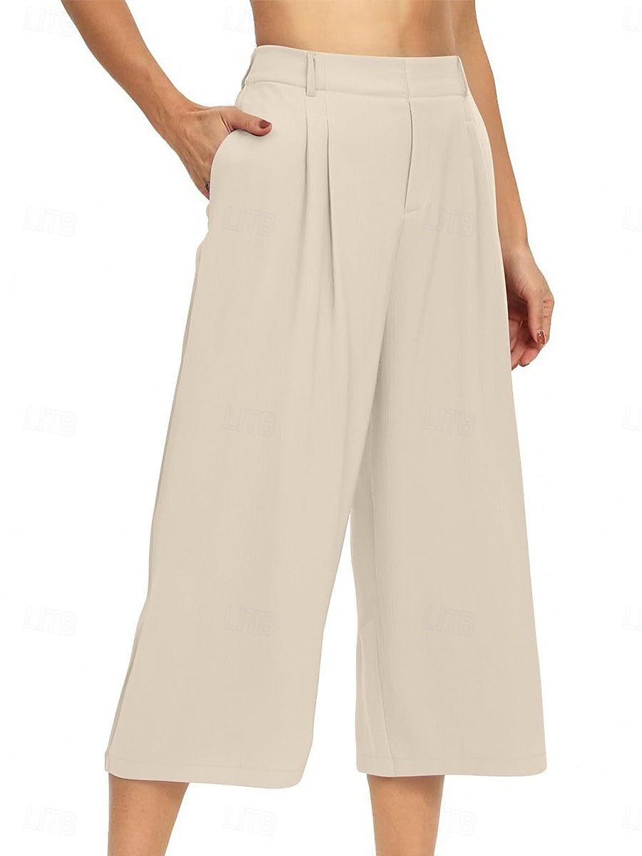 Women's Capri Pants Wide Leg Chinos Vacation Streetwear Casual Calf-Length Medium Waist Plain Patchwork Pocket Elastic Waist Comfy Comfort Breathable Inelastic Daily Outdoor Streetwear Black Light 2026 - $22.99 –P9