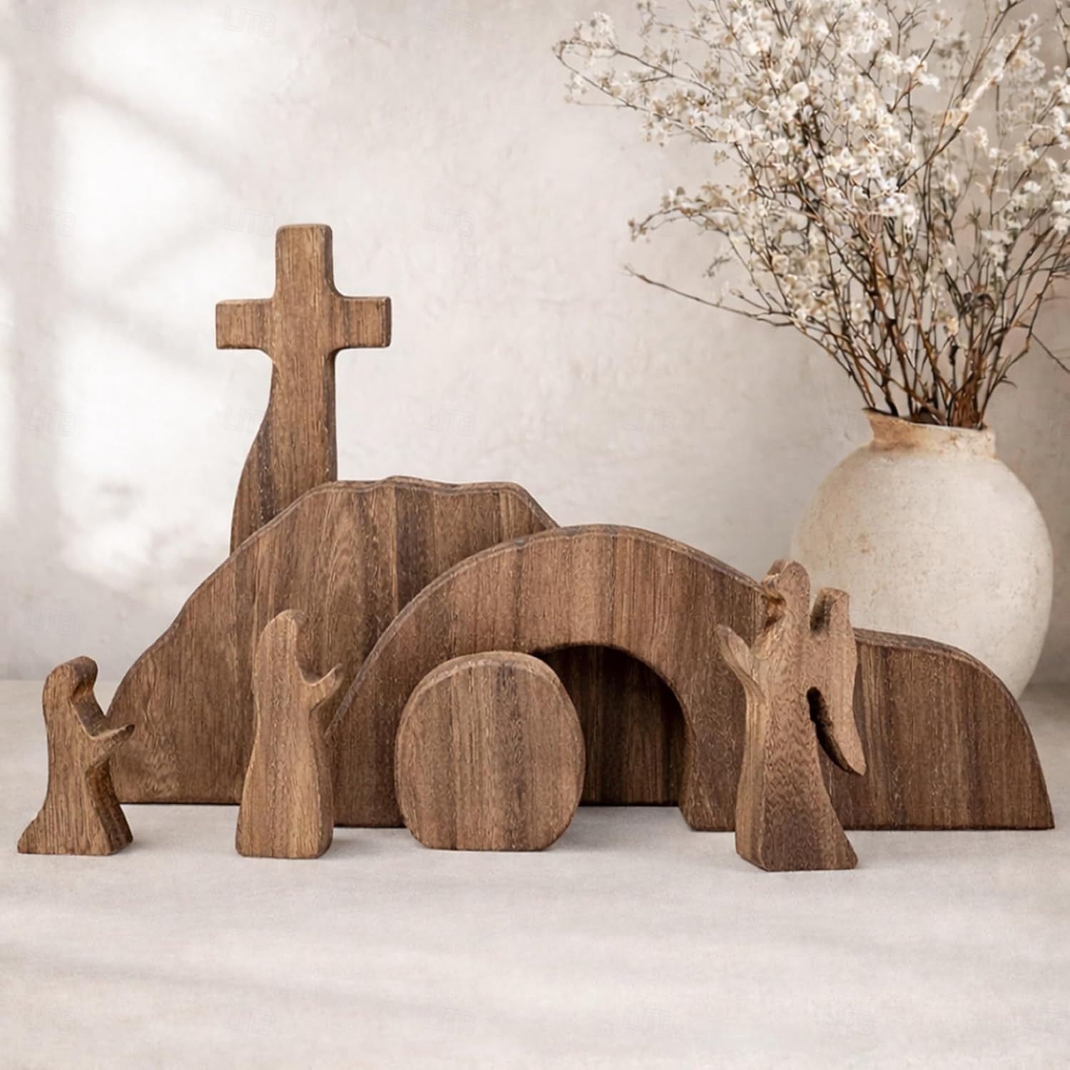 Tomba vuota, scena pasquale e decorazione a croce, set di scene di resurrezione pasquale in legno, decorazioni per presepe di Gesù per regali religiosi da tavolo per ufficio domestico e cristiani del 2026 a $24.99 –P1