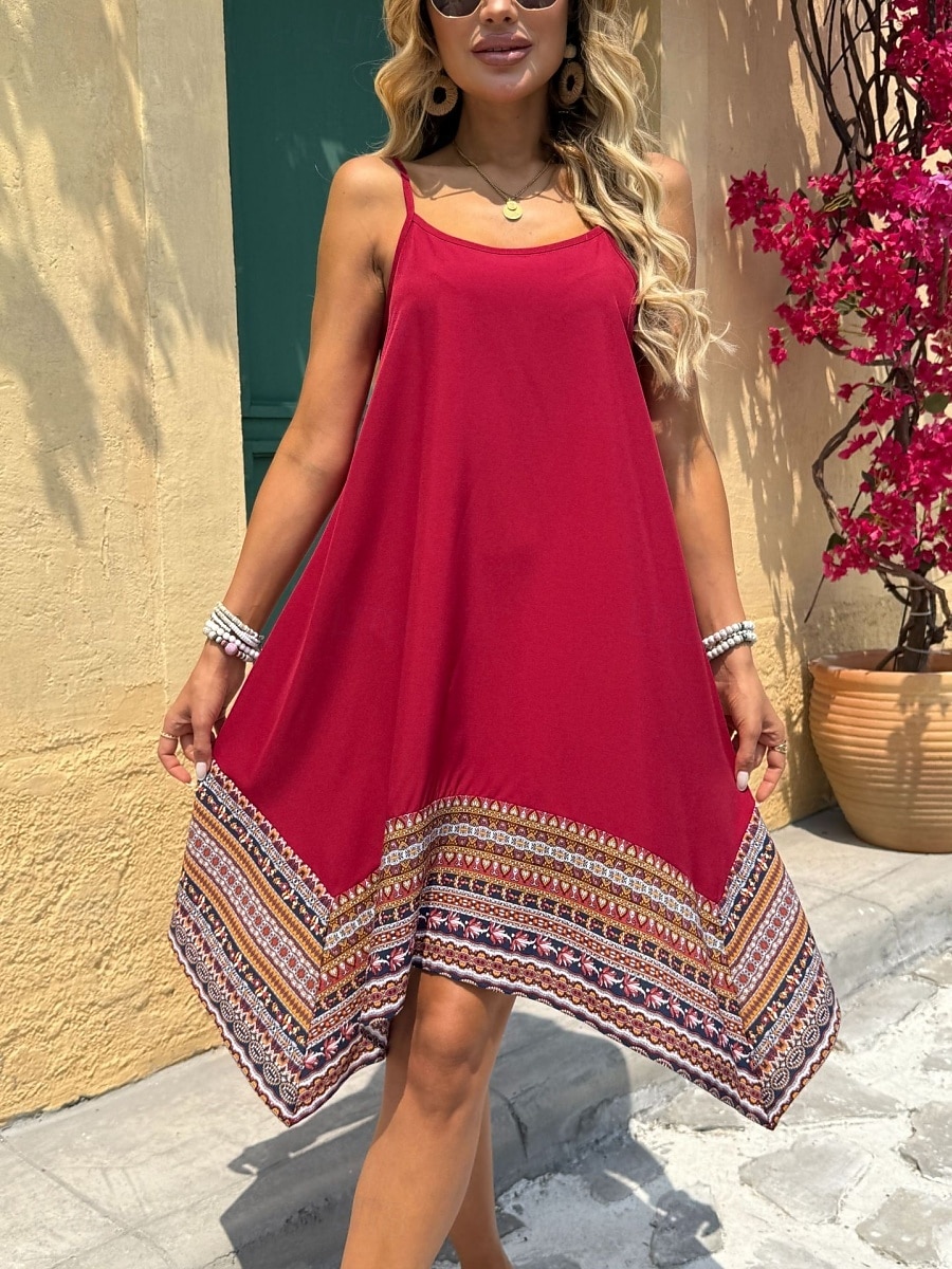 Dame Midikjole Boho-kjole Uformell kjole Slipkjole Elegant Mote Moderne utendørs Feriereise Ut på byen Normal Grafisk Ermeløs Crew-hals Svart Rød Grønn Sommer Vår 2026 - $24.99 –P8