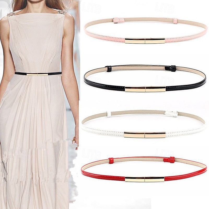 Жен. Полиуретановый ремень с пряжкой Искусственная кожа Металлический бак Геометрический принт На каждый день Повседневные Праздники Синий Черный Белый Розовый 2026 - $5.99 –P1