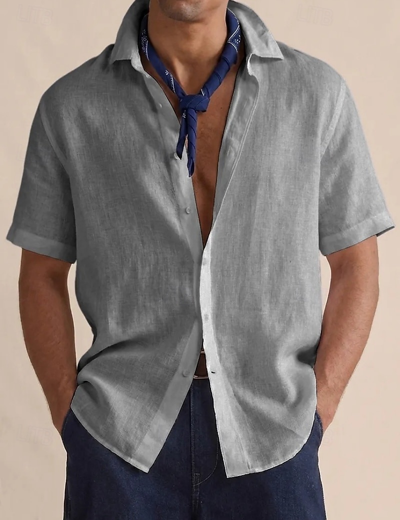 Men's Shirt Linen Shirt Button Up Shirt Solid Color Vacation Street Black White Yellow Light Green Short Sleeve Shirt Collar Summer Spring Clothing Apparel Buttons 2026 - $22.99 –P6