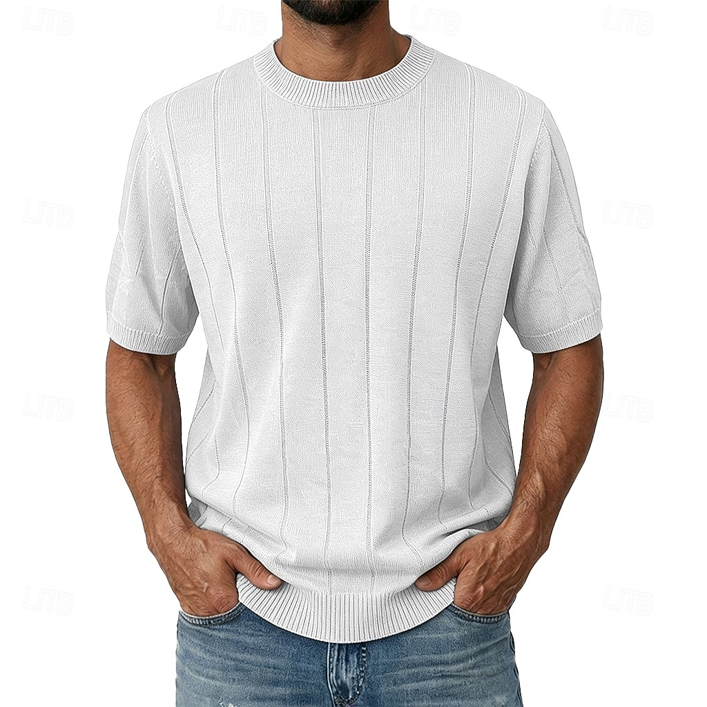 Муж. Трикотажная футболка в рубчик Футболка С короткими рукавами Короткие рукава Вырез под горло Лето Весна Все сезоны Полотняное плетение Текстура Мода Оригинальный рисунок Классический Мягкий 2026 - $25.99 –P4