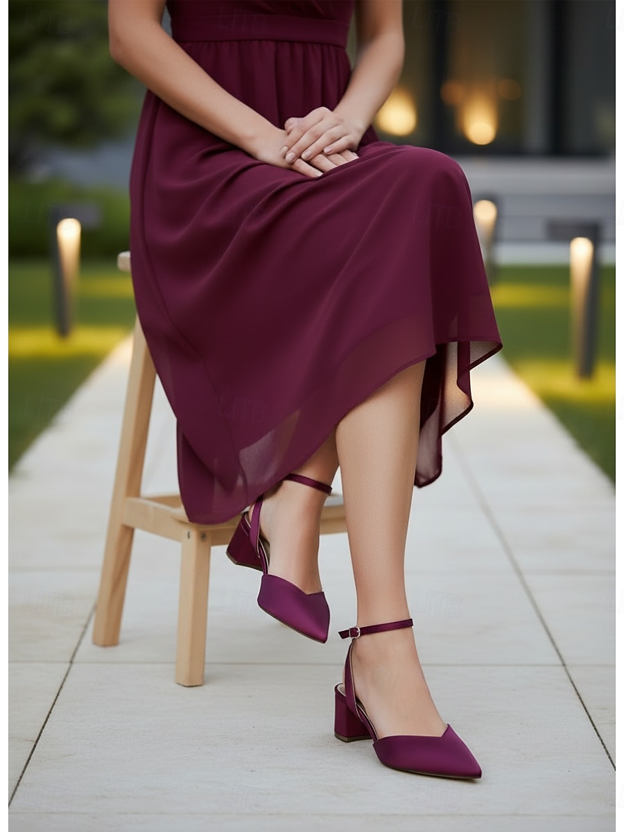 Zapatos de tacón ancho rosa para mujer con tira trasera y correa en el tobillo, elegantes zapatos para la madre de la novia para bodas en jardines, cómodos zapatos de vestir de tacón bajo para 2026 - $59.99 –P1