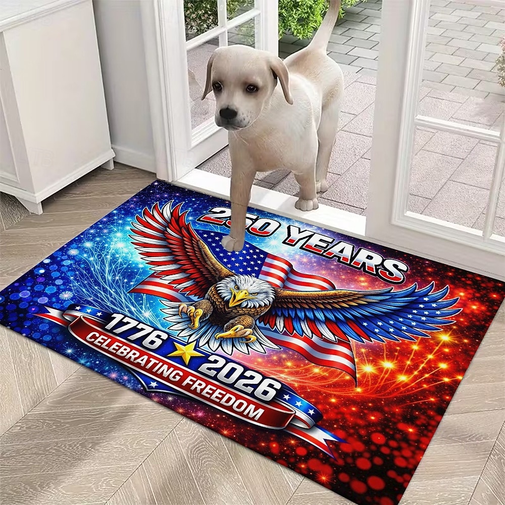 Zerbino per la porta d'ingresso in occasione del 250° anniversario degli Stati Uniti, con un maestoso disegno di un'aquila e vivaci fuochi d'artificio, in commemorazione del periodo 1776-2026, perfetto per un arredamento patriottico. del 2026 a $12.49 –P2