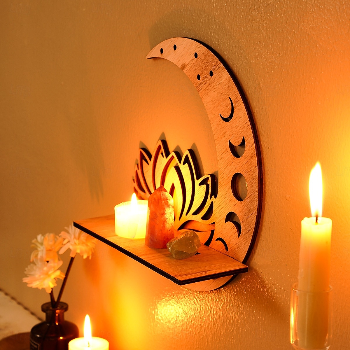 Prateleira decorativa de madeira em formato de lótus vazado, para montagem DIY, prateleira flutuante, ideal para decoração de parede em quartos, despensas e para guardar pequenos objetos. de 2026 por $17.49 –P2