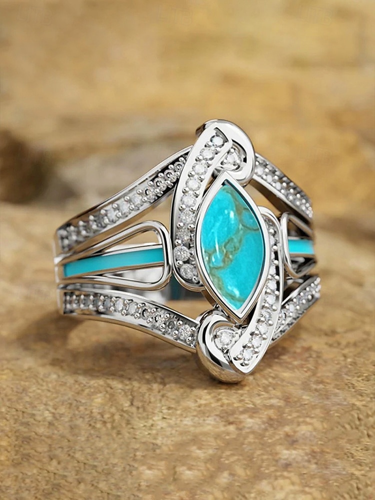 Bohemisk turkos ring för kvinnor – legering, flera storlekar, perfekt för vardagskläder och strandsemesterstil 2026 - $9.99 –P4
