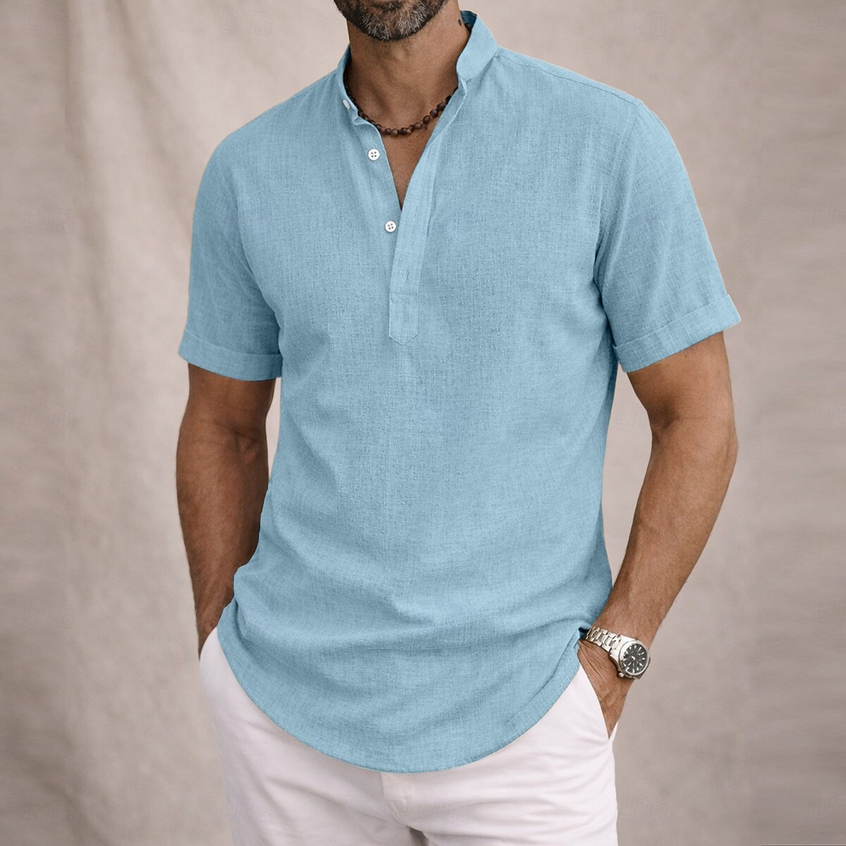Per uomo Camicia Camicia di lino Camicia popover Camicia Estiva Abbigliamento da spiaggia Camicia con colletto alla coreana Semplice Casuale Quotidiano Blu Nero Bianco Giallo Manica Corta Collo alla del 2026 a $22.99 –P13