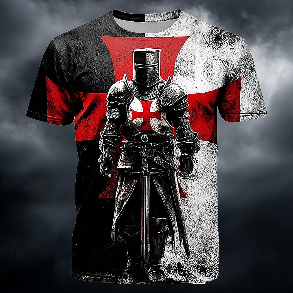 Pánské Křižáci Rytíři Templáři Středověké Brnění T-Shirt Celoplošný Tisk Červený Kříž Rozdělený Černá Bílá Válečník Grafika Krátký Rukáv Hrdlo S Crew Retro Top Designér Oblečení 2026 - $21.99 –P2