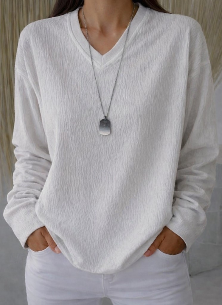 Γυναικεία Μεγάλα Μεγέθη Μπλουζάκι Κοντομάνικα Με Υφή Μοντέρνα Καθημερινό Μακρυμάνικο Λαιμόκοψη V Κανονικά μπλουζάκια Καθημερινά Εξόδου Μαύρο Λευκό Γκρίζο Άνοιξη Φθινόπωρο 2026 - $27.99 –P1