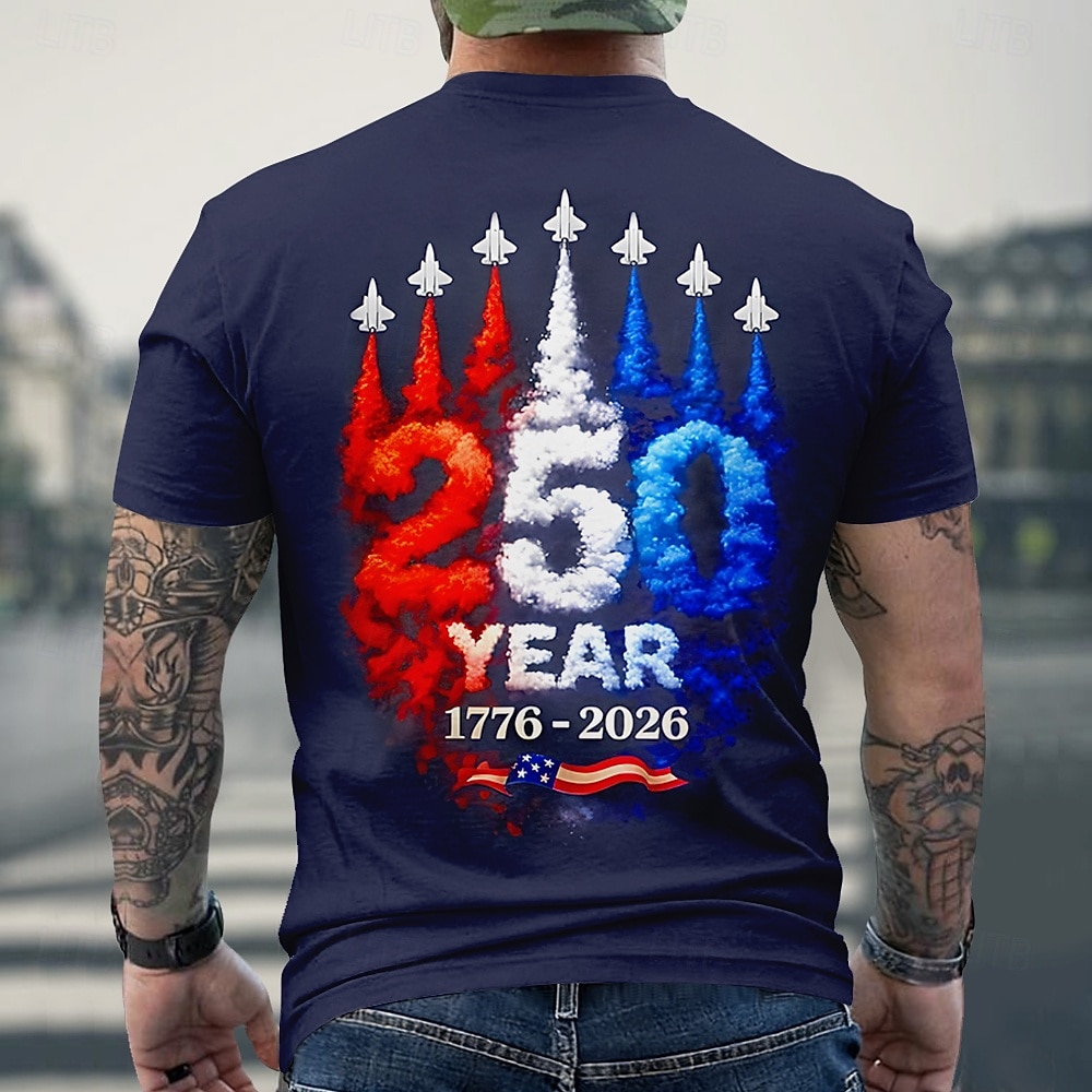 2026年 2026年7月4日 250周年記念日 男性用 3Dプリント 米国旗 クルーネック 半袖 Tシャツ デイリーストリート  コレクション – $21.99 –P3