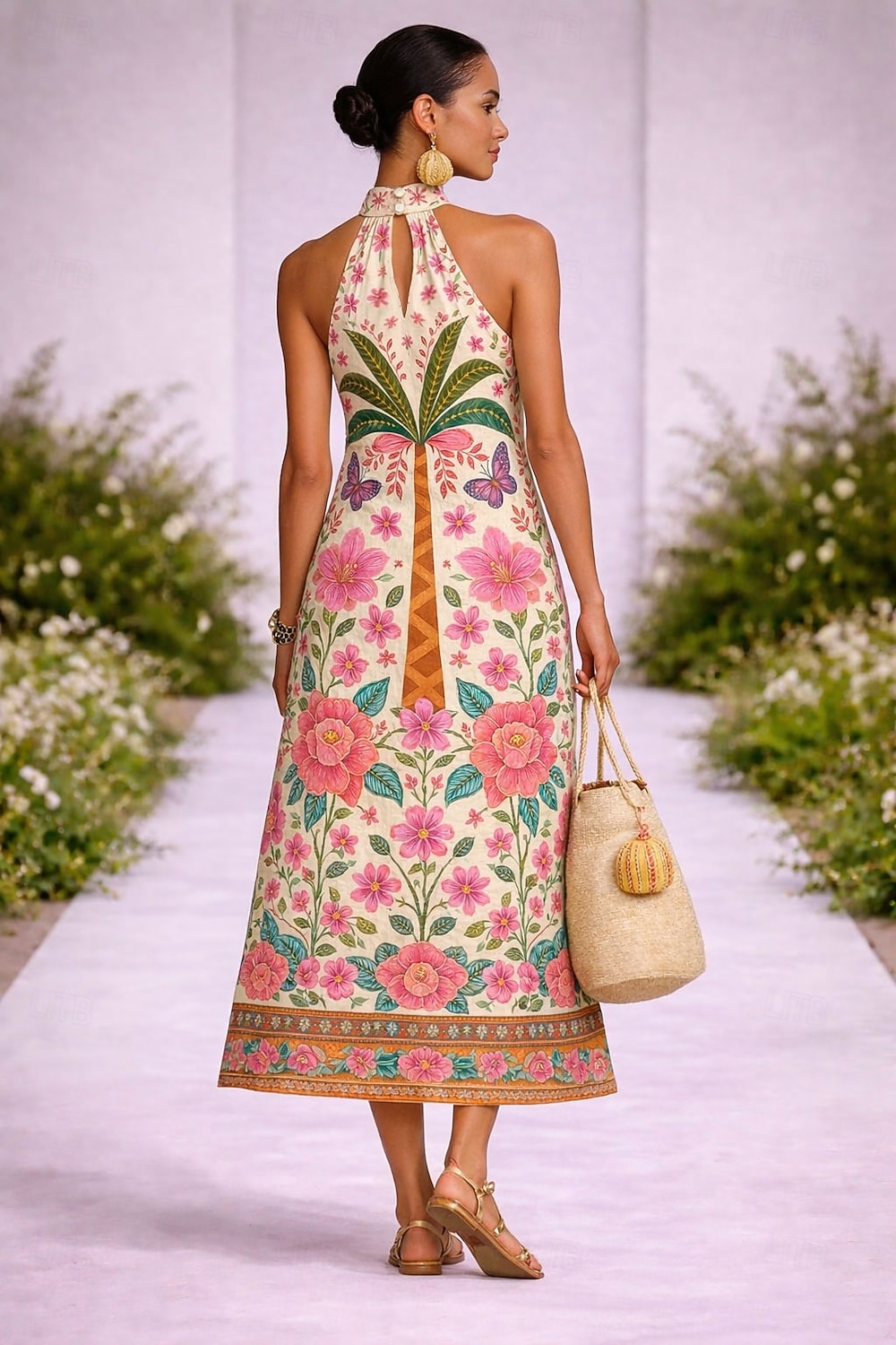 Pentru femei Rochii Midi Rochie casual Rochii Boho Chic Boemia Vacanță Tropical Plajă Concediu Dată Fit regulat Grafic Tropical Fără manșon Gâtul halter Roz Îmbujorat Vară Primăvară 2026 - $39.99 –P2
