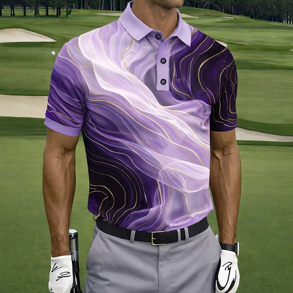 Men's Golf Line Sports Polo Shirts Short Sleeve Polo Shirts Collared Shirts Casual Athleisure Buttons Summer Spring Blue Purple Green 2026 - $22.99 –P2