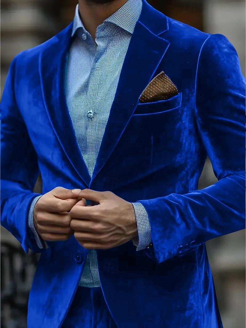 Miesten Velvet Blazerit Päivittäin Päivittäin Syksy Talvi Sametti Yhtenäinen väri Perinteinen Yksirivinen yksi nappi Bleiseri Rubiini Sininen Apila 2026 - $76.99 –P1