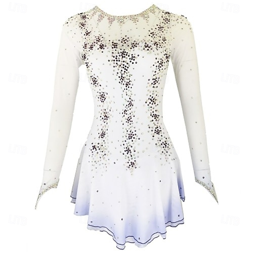 Figure Skating Dress Girls' Ice Skating Dress Violet White Yellow Patchwork Thumbhole Stretchy Training Competition Skating Wear Classic Crystal / Rhinestone Long Sleeve Ice Skating Figure Skating 2026 - $233.09 –P2