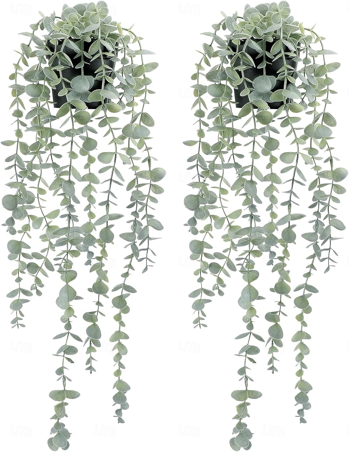 2 ks umělých rostlin eukalyptu, zavěšených na polici, umělých rostlin v květináči na zeď, ložnici, domov, terasu, vnitřní a venkovní dekorace, umělá zeleň, závěsná rostlina do koupelny, kuchyně, 2026 - $21.99 –P1