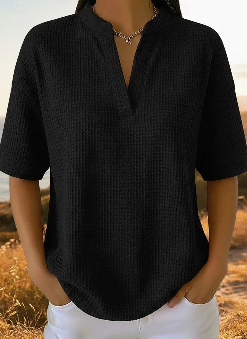 Femmes Chemise gaufrée T-shirt Tops en tricot gaufre Uni Élégant Classique Moderne Manche Courte Col en V Hauts Réguliers Quotidien Fête Sortir Blanche Orange Vert Bleu clair Noir Été Printemps de 2026 ? $26.99 –P6