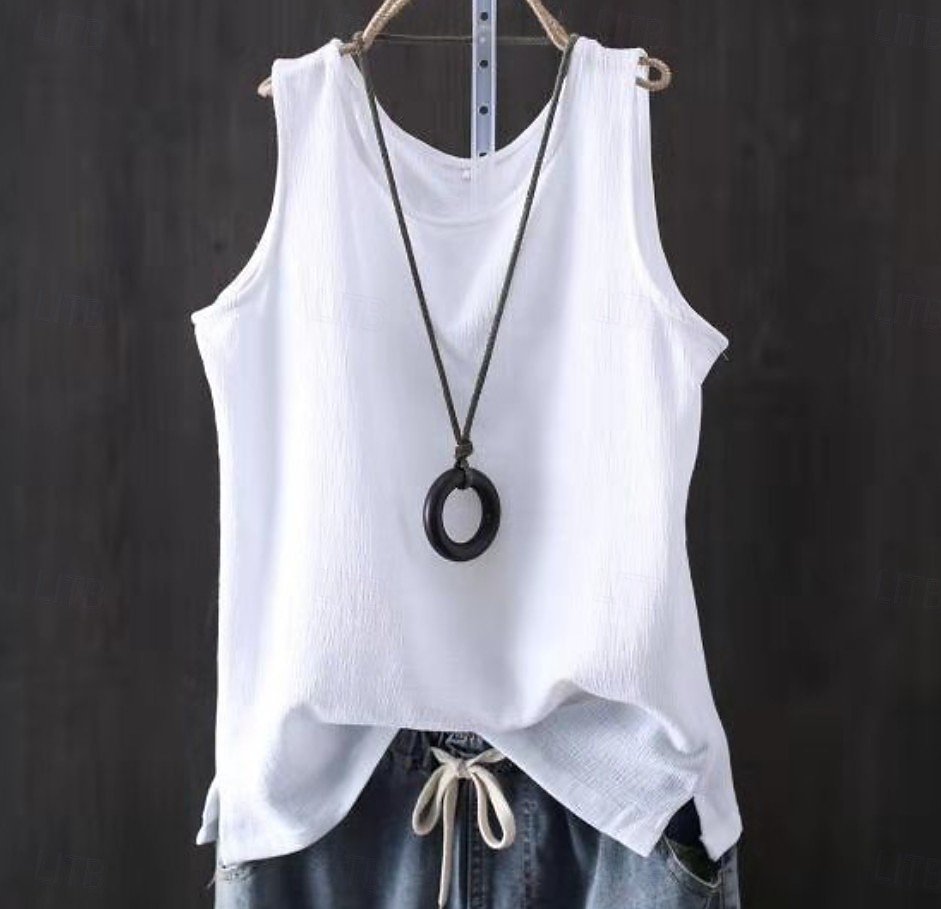 Per donna Finto cotone e lino Semplice Moda Elegante Classico Senza Maniche Manica Corta Girocollo Top Regolari Quotidiano Uscire Weekend Blu Nero Bianco Giallo Rosa Estate Primavera del 2026 a $34.99 –P11