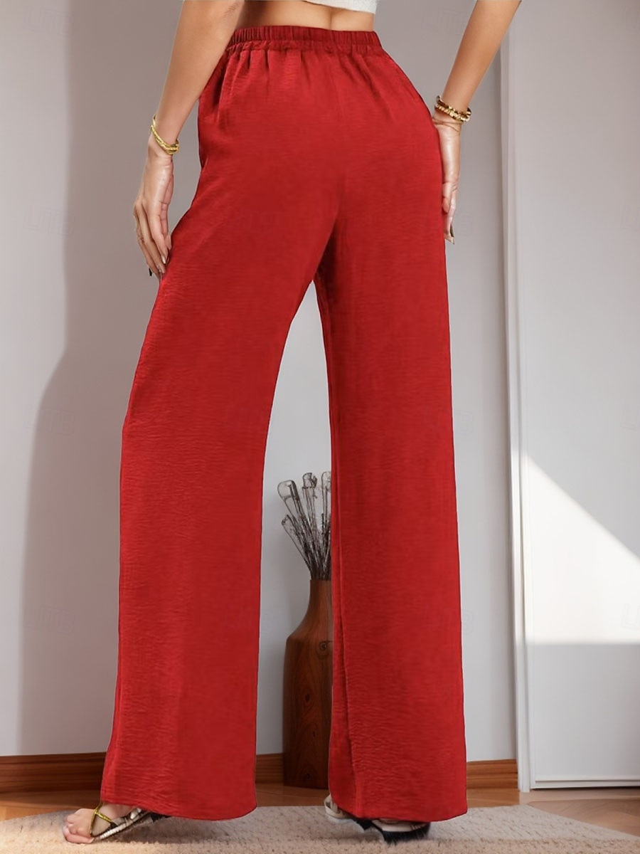 Damen Weites Bein Chinos Urlaub Streetwear Lässig Volle Länge Mittlere Taillenlinie Einfach Kordelzug Tasche Elastischer Bund Bequem Atmungsaktiv Mikroelastisch Täglich Outdoor Streetwear Rote Blau 2026 - $22.99 –P3