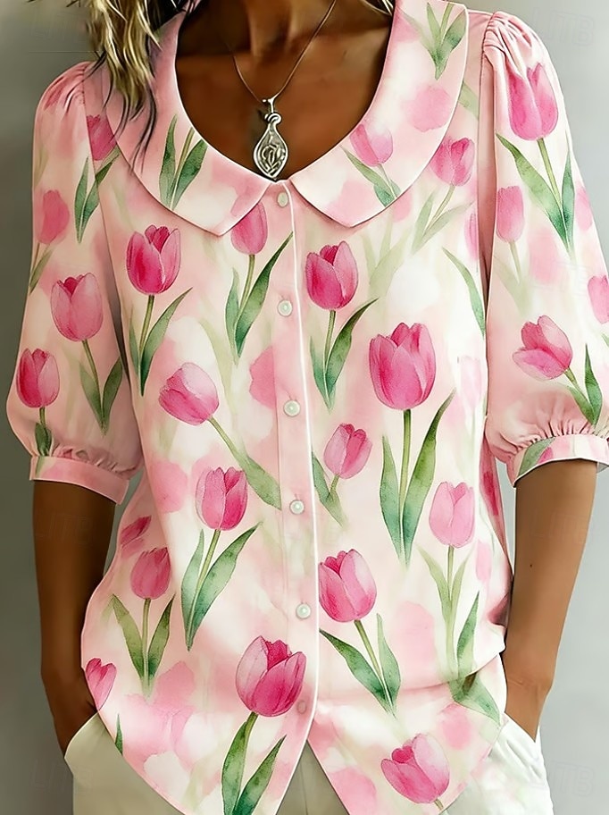 Mujer Camisa camisa boho Floral Elegante Bohemia Vacaciones Diario Festivos Noche Amarillo Verde Claro Rosa Verano Primavera 2026 - $32.99 –P3