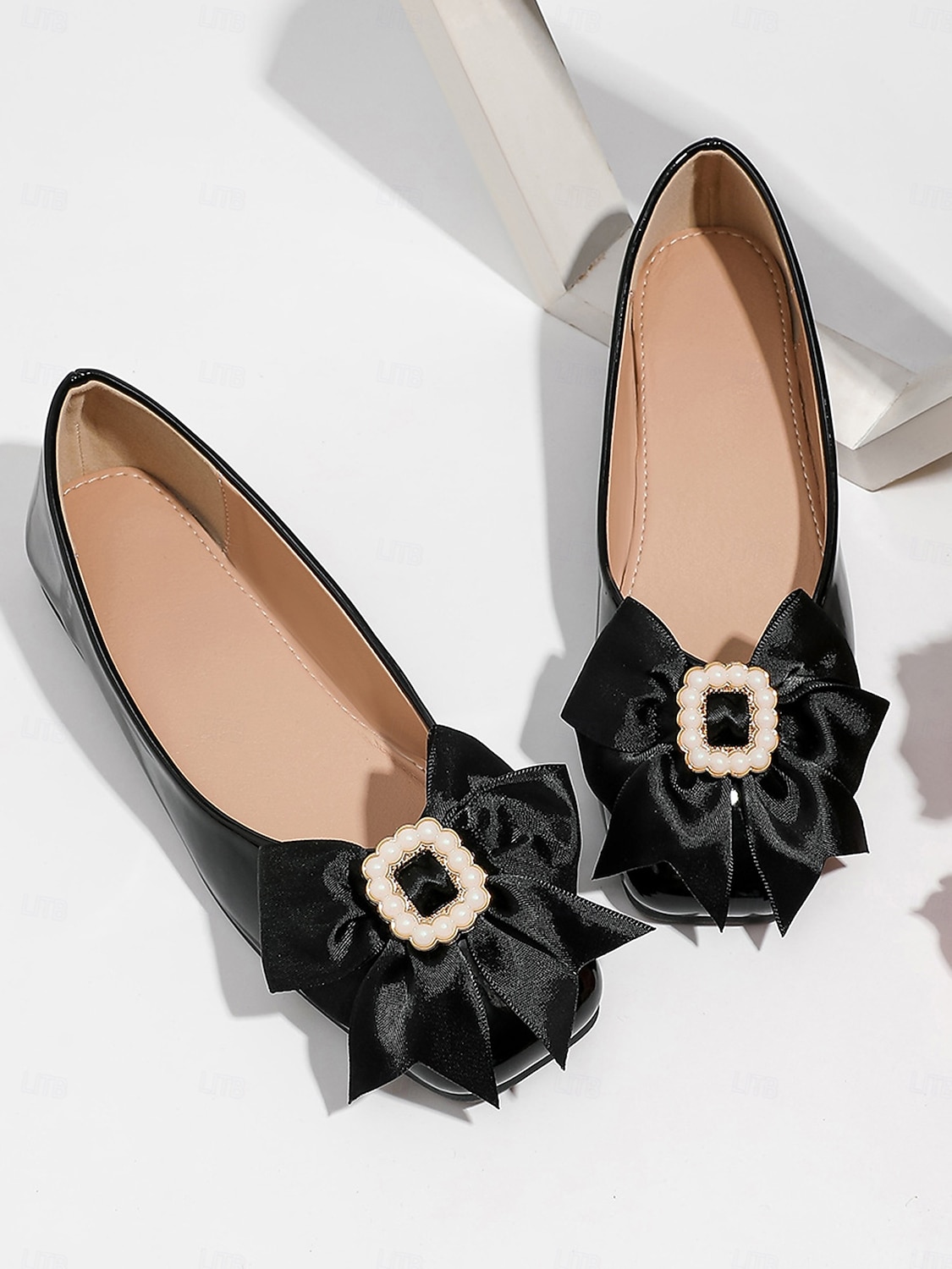 scarpe basse da donna in vernice nera con perle e fiocco - eleganti ballerine da sposa per la madre della sposa ai matrimoni in chiesa del 2026 a $42.99 –P3