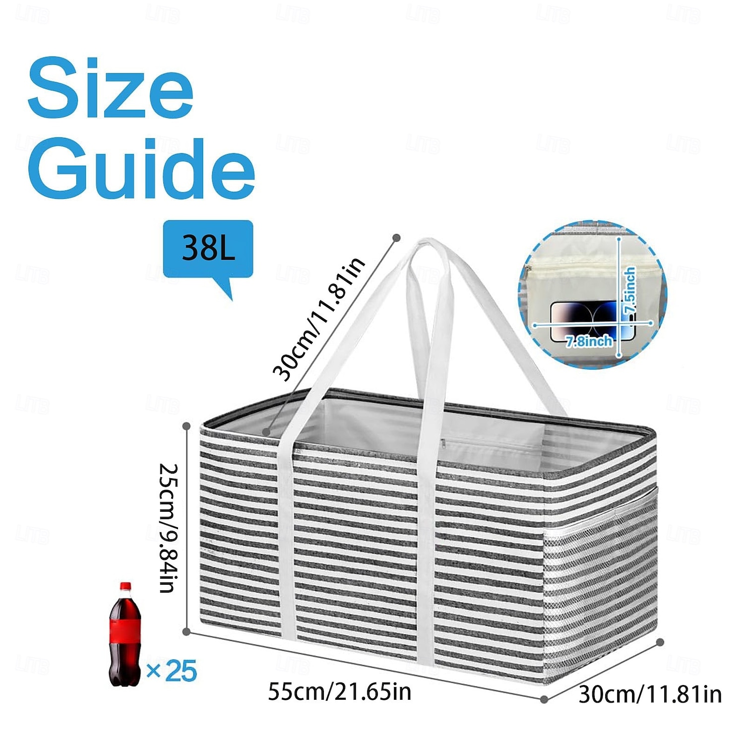 حقيبة تسوق كبيرة قابلة لإعادة الاستخدام سعة 38 لترًا مزودة بإطار سلكي &حقيبة تسوق قابلة للطي مع مقابض، مثالية للتخزين والنزهات والشاطئ وغسيل الملابس &منظم صندوق السيارة 2026 - $22.99 –P1