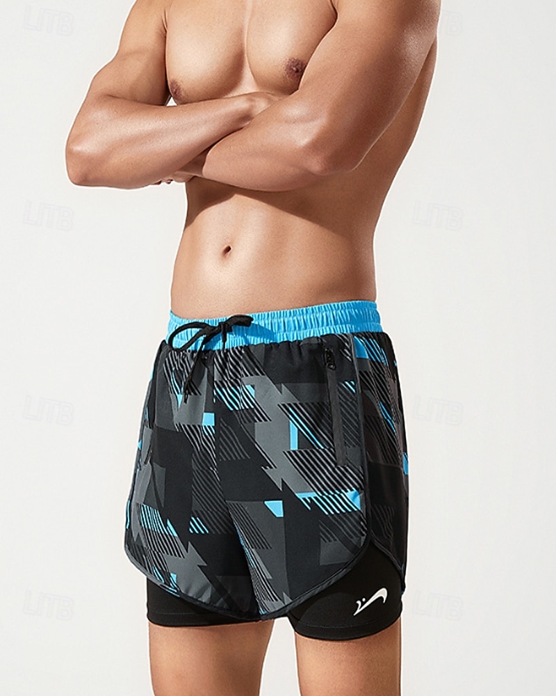 Voor heren Normaal Zwemshorts Lange zwembroeken Geometrisch Trekkoord 2 in 1 Met compressievoering Sneldrogend Elastisch Ademend Mouwloos Zwemkleding Kleding Onderlichaam Surfen Duiken Zwemmen Zomer 2026 - $25.99 –P3