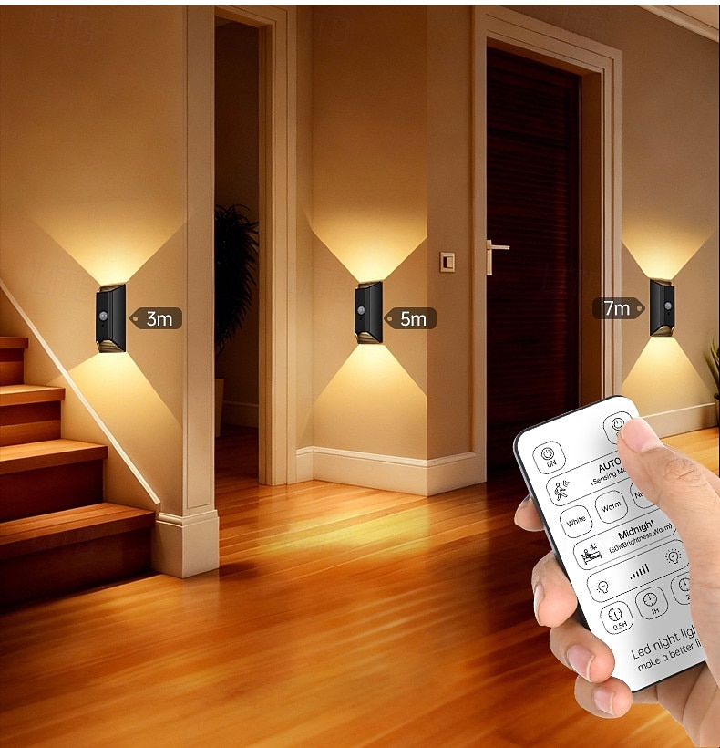 1/2 stuks USB oplaadbare slimme bewegingssensor nachtlamp met afstandsbediening, LED wandlamp voor gang, hal, doorgang, achtergrondverlichting met bewegingssensor, slaapkamerverlichting, 2026 - $28.99 –P3
