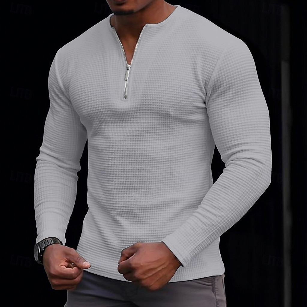 Men's Waffle T-shirt Tee Top Long Sleeve Quarter Zip Spring Fall Autumn Solid Color Plain Textured Daily Retro Casual Zip Up Casual Outdoor Street White Top Tee for Men 2026 - $22.99 –P4