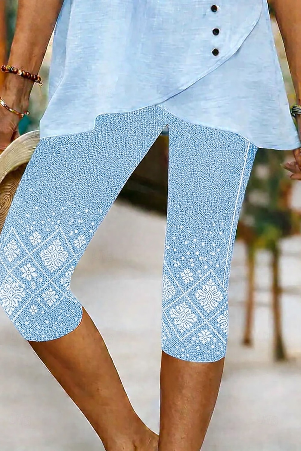 Mujer Pantalones Capri Chinos Polainas Vacaciones Vintage Ropa de calle Medio corto Alta cintura Floral Graphic Estampado Comodidad Suave Cómodo Elástico Diario Exterior Vacaciones Azul Piscina Negro 2026 - $19.99 –P2