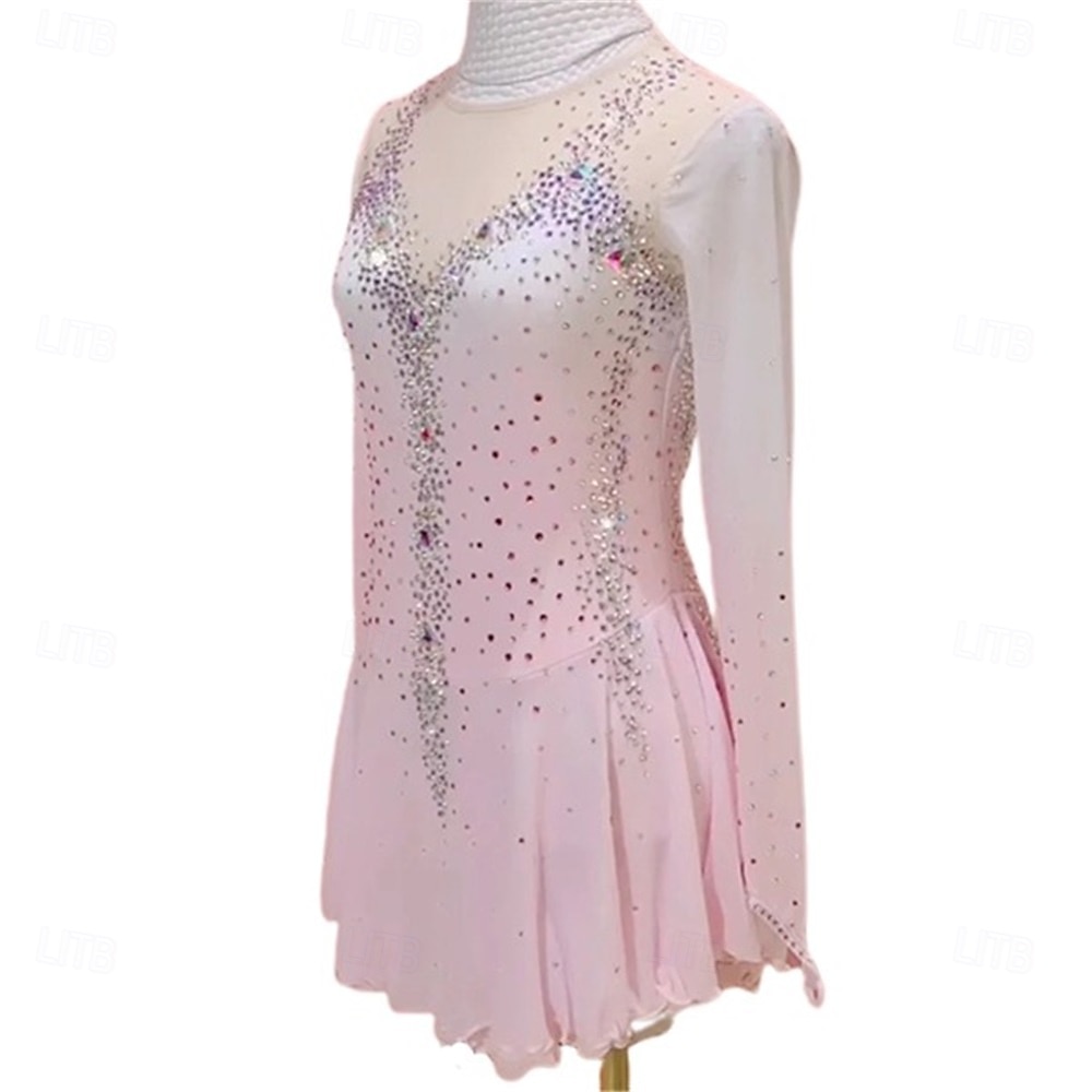 Abito da pattinaggio artistico Ragazze Pattinaggio sul ghiaccio Vestito Rosa Patchwork Schiena aperta Elasticizzato Allenamento Competizione Vestiti da pattinaggio sul ghiaccio Classico Cristallo del 2026 a $221.89 –P8