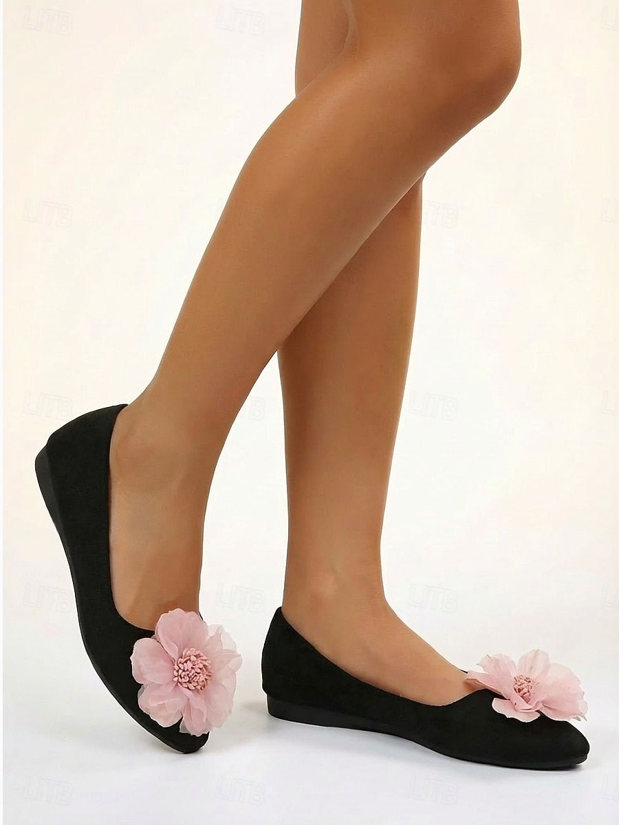 Women's Black Ballet Flats with Floral Decoration – Elegant Dress Shoes for Resort Street Strolls, Date & Daily Wear 2026 - $24.99 –P4